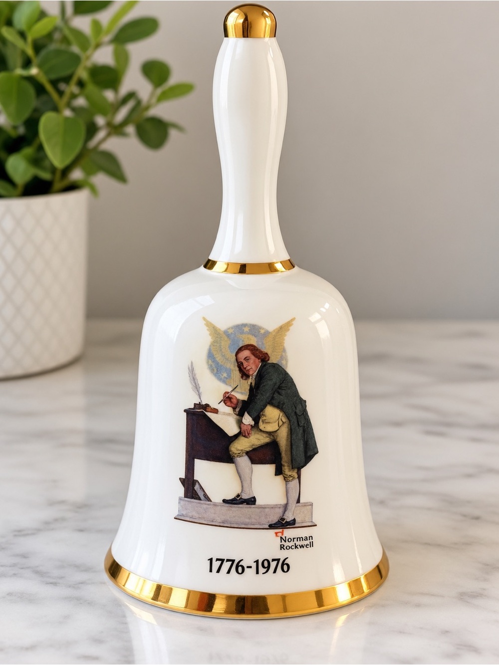 Norman Rockwell White & Gold Commemorative Collector Bell